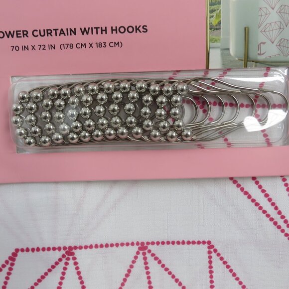 (#110) Juicy Couture White and Pink Shower Curtain with Hooks - Picture 2 of 5